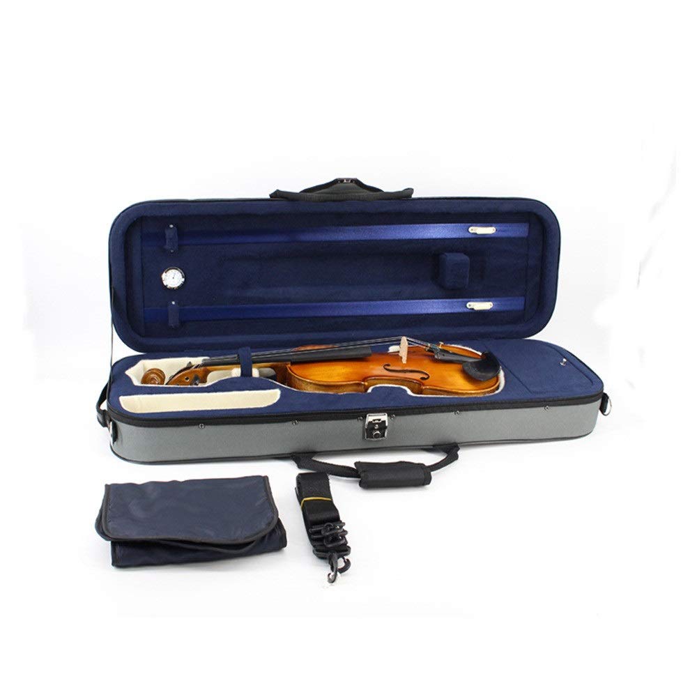 Durable Violin Hard Case With Hygrometer Handle Zipper Lock Bow Holder Carry Straps Professional