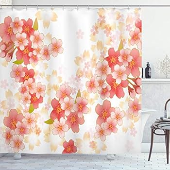 Ambesonne Floral Shower Curtain Fabric Bathroom Decor Set With Hooks Blooming Hydrangea Flowers Leaves Bouquet Vintage Style Spring Nature Print Salmon Green 70 Inches Shower Curtain Sets
