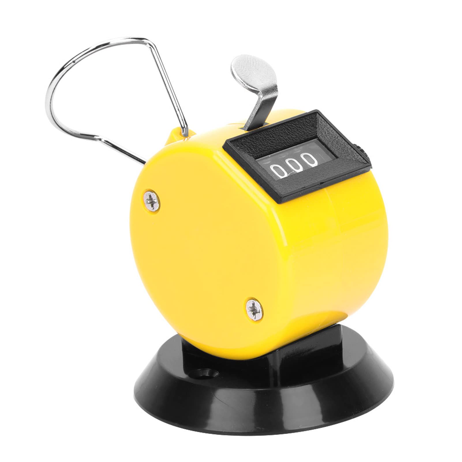 DEWIN Handheld Counter,Hand Tally Counter 4-Digits ABS Plastic Shell Mechanical Handheld Counting Tool with Hook Base(Yellow)