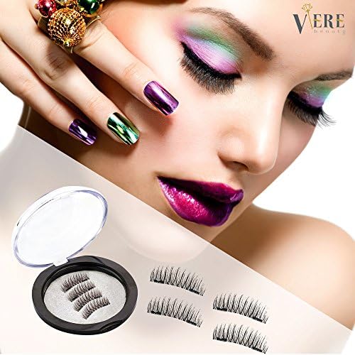 VereBeauty Magnetic False Eyelashes, Dual Magnetic Perfect Length for All Women Eyes, Handmade Soft Silk Sense, Natural Look, Glamorous Eyelashes (4 Pcs, Black)