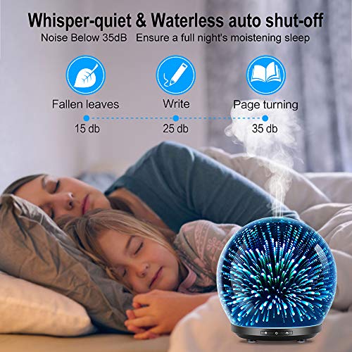 Essential Oil Diffuser, 3D Glass 200ml Galaxy Ultrasonic Aromatherapy Oils Humidifier with 7 Colors Lights, Waterless Auto Shut Off Function