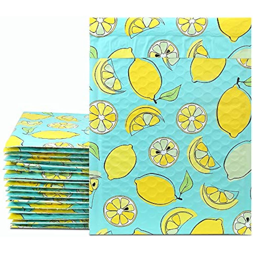 6x10 Inch Lemon Designer Poly Bubble Mailers Pack Of 25Pcs Padded