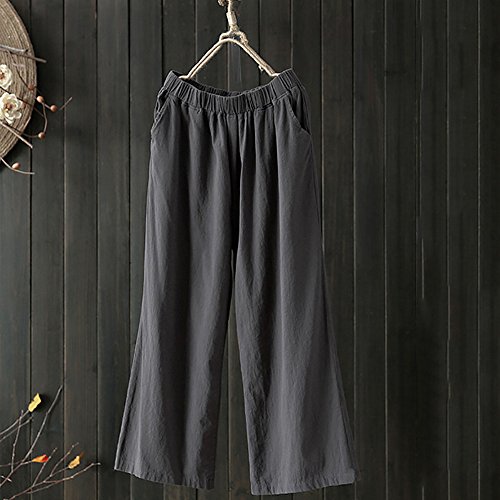 Pervobs Women Pants, Women Loose Palazzo Cotton Linen High Waist Elastic Waist Wide Leg Pants Trousers (2XL, Gray)