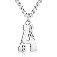 AIAINAGI Baseball Initial A-Z Letter Necklace for Men Baseball Charm Pendant Stainless Steel Silver Chain 22inch Personalized Baseball Gift for Men