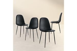 Aykah Black Dining Chair Set of 4, Faux Leather Dining Chairs for Kitchen, Dining Room, Bedroom, Pre Assembled Side Chairs (B