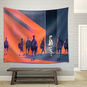 Man Walking to Different Way,Unique Concept,Illustration - Fabric Wall Tapestry Home Decor - 51x60 inches