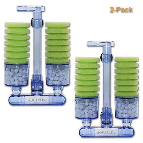 Aquapapa Multi Layer Filter Media Biochemical Dual Sponge Filter for Betta Fry Aquarium Fish Tank Up to 50 Gallon (2-Pack)