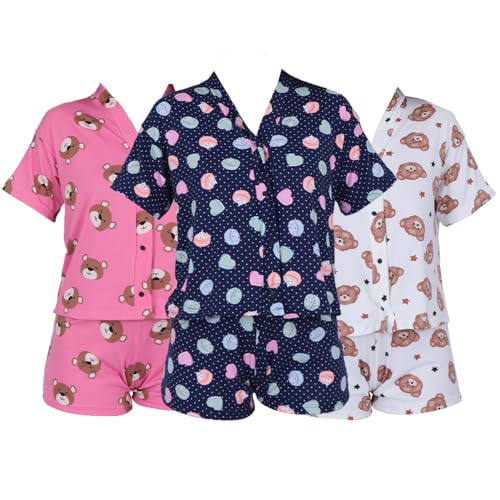 Kit 3 Pijamas Baby Doll Feminino Americano Miami Aberto Verão, Malha Suede, Alça Fina com Short, Adulto
