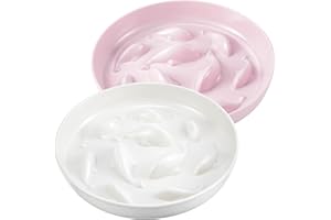 Nitial 2 Pcs Cat Slow Feeder Bowl Fish Pool Design Feeder Dish Fun Interactive Cat Food Bowl Healthy Eating Diet Bowls for Pet Puppy Dogs Dishwasher Safe(White, Pink)