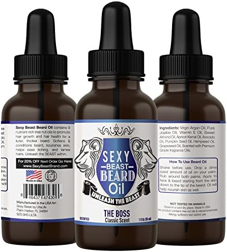 #1 BEST Beard Oil For Men - THE BOSS SCENT - Proprietary 9 Oil Blend Stimulates Facial Hair + Beard &amp; Mustache Growth + Repairs Frizzy Hair + Eliminates Dry Itchy Skin For A Thicker Fuller Sexy Beard