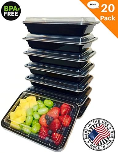 Meal Prep Containers, Heavy Duty [20 Pack] 1 Compartment with Lids, Food Storage Bento Box | BPA Free | Stackable | Reusable Lunch Boxes, Microwave/Dishwasher/Freezer Safe,Portion Control 28 oz FitPax