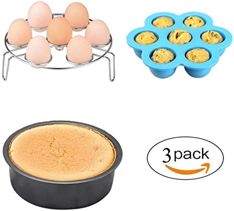 Cake Pan Mold Set,Bagvhandbagro 3Pcs Instant Pot Silicone Accessories,Silicone 7inch Cake Pan Mold,Egg Bites Mold With Egg Steamer Rack,Fits Instant Pot 6,8 qt Pressure Cooker