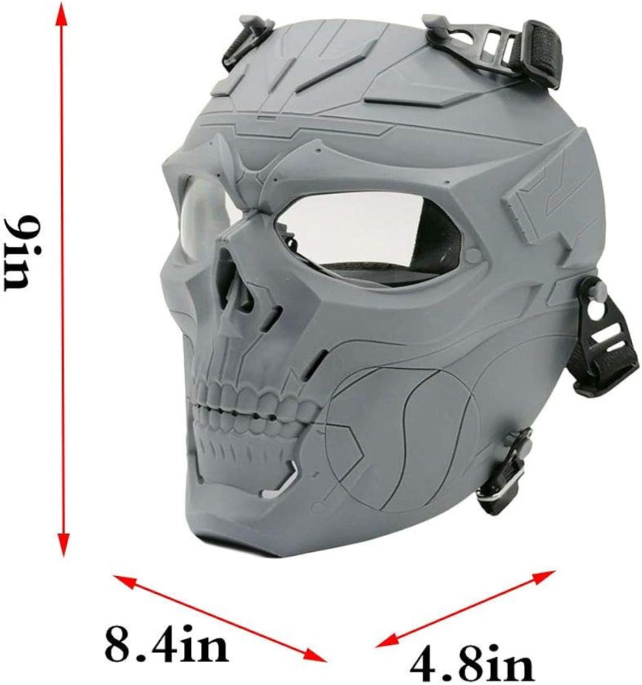 Tactical Airsoft Mask Skull Full Face Tactical Mask with PC Lens Eye Protection for CS Survival Games Shooting Ideal Mask for Halloween, Cosplay, Costume Party and Movie Prop (Grey color): Clothing