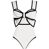 FLAXMAKER Black and White Swimsuit Bow-tie Decor One Piece Bathing Suit
