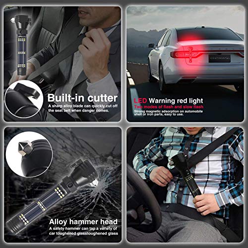 Brightest LED Car Flashlights Set, MOCCO 7 in 1 Multi-Function COB Light Solar Powered Water Resistant Ultra Bright 3W LED Car Emergency Flashlight Rechargeable Torch Light with Compass - Thumbnail 2