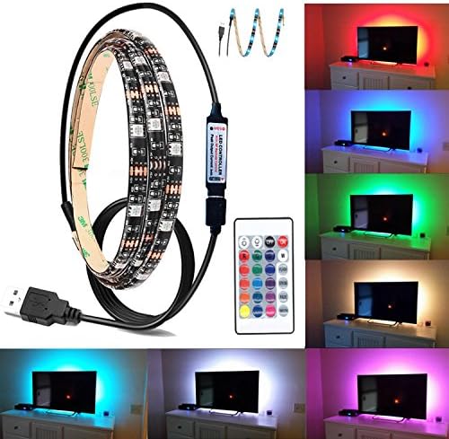 Amawin 3.3ft/1M Multi Color Neon Accent USB LED Strip Lamp Kit, Bias Backlight RGB LED Strip Lights with Remote Control for HDTV, Flat Screen TV Accessories and Desktop PC and More.