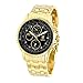 Konigswerk Mens Gold Tone Bracelet Watch Black Dial Multifunction Crystal Markers SQ201477G