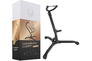 Rhythm Folding Saxophone Stand, Alto/Tenor Sax Stand, Adjustable Saxophone Holder Rack Portable Saxophone Stand