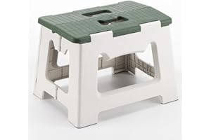 CasaZenith Step Stool Foldable, 9'' Folding Step Stool for Kids & Adults 300 Lb Capacity, Lightweight Small Collapsible Step Stools with Handle, Stepping Stools Suitable for Kitchen Bathroom (Green)