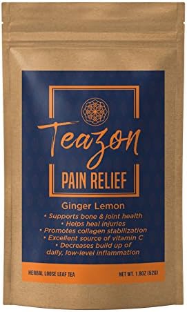 Pain Relief Ginger Lemon for Inflammation Teazon Loose Leaf Tea | USA Formula | Natural Joint Muscle Headache Back Athletic Workout Aches | Resealable Bag 20 servings (1.8 oz)