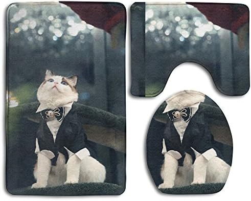 Bathroom Accessories Bath Rug Microfiber 3D Pattern Sir Kitten Sets 3 Piece Toilet Mats Non Slip Shower Floor Rugs Pedestal Rug + Lid Toilet Cover + Bath Mat