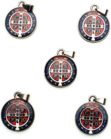 Lot of 5 St Benedict Medal - Made in Brazil (Silver - Medium - 5/8 Inch)