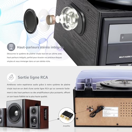 Vintage 9-in-1 Turntable with Bluetooth, 3 Speed Turntable, CD & Cassette Player, AM/FM Radio, USB/SD Encoding, AUX In & RCA Out