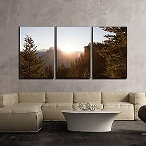3 Piece Canvas Wall Art - Landscape with Mountain at Sunrise - Modern Home Art Stretched and Framed Ready to Hang - 16"x24"x3 Panels