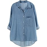 Minibee Women's Long Sleeve Shirts Button Down Blouse Cotton Tunic High Low Tops