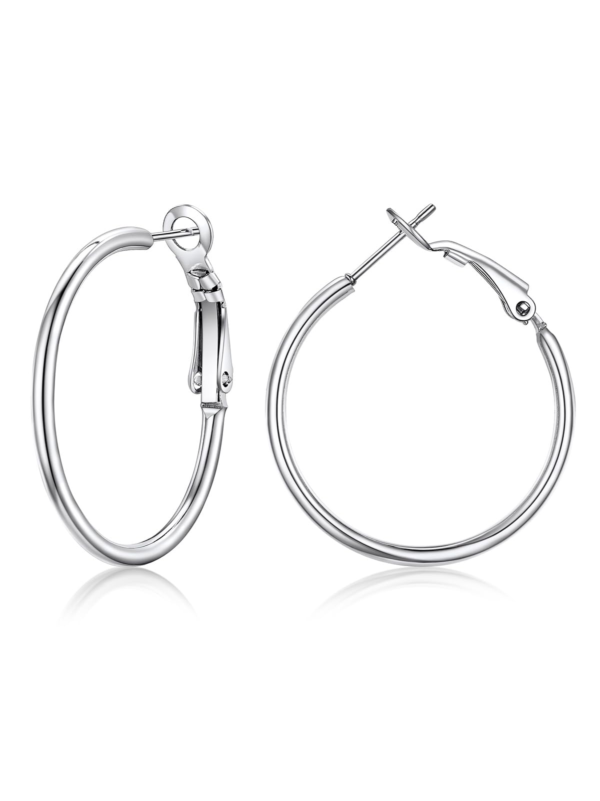 FOCALOOK Silver Hoop Earrings for Women Stainless Steel 30mm Thin Earring Hypoallergenic Small Hoops Round Pierced Ear Jewellery Gift for Her Birthday