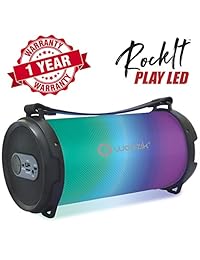 Woozik Rockit Play Altavoz LED con Bluetooth, caja fuerte inalámbrica para interior y exterior con radio FM, USB, AUX y tarjeta Micro SD y correa de transporte