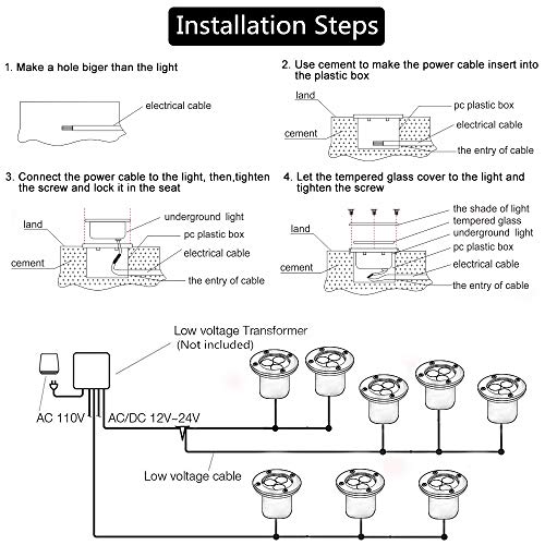 3W LED in Ground Lights, Well Light, Outdoor Landscape Lights, Pathway Lights, Warm White, Waterproof IP67 DC 12V 24V Low Voltage Outdoor Spotlights for Driveway, Deck, Step, Garden Lights (8 PACK) - Thumbnail 6