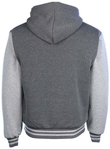 Maximos Men's Sherpa Lined Varsity Full Zip Hooded Jacket-Charcoal/Heather Gray-3XL