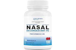P PUREGEN LABS Puregen Labs Nasal Decongestant PE 100 Tablets | Phenylephrine HCl 10 mg Tablets | Maximum Strength | Non Drowsy Nasal & Sinus Congestion Relief Due to Cold or Allergies (1)