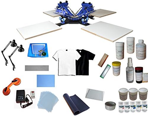 Screen Printing Equipment Kit:4color 4Station Screen Press Equipment+ 4Colors Printing Materials Kit(Item#219404)