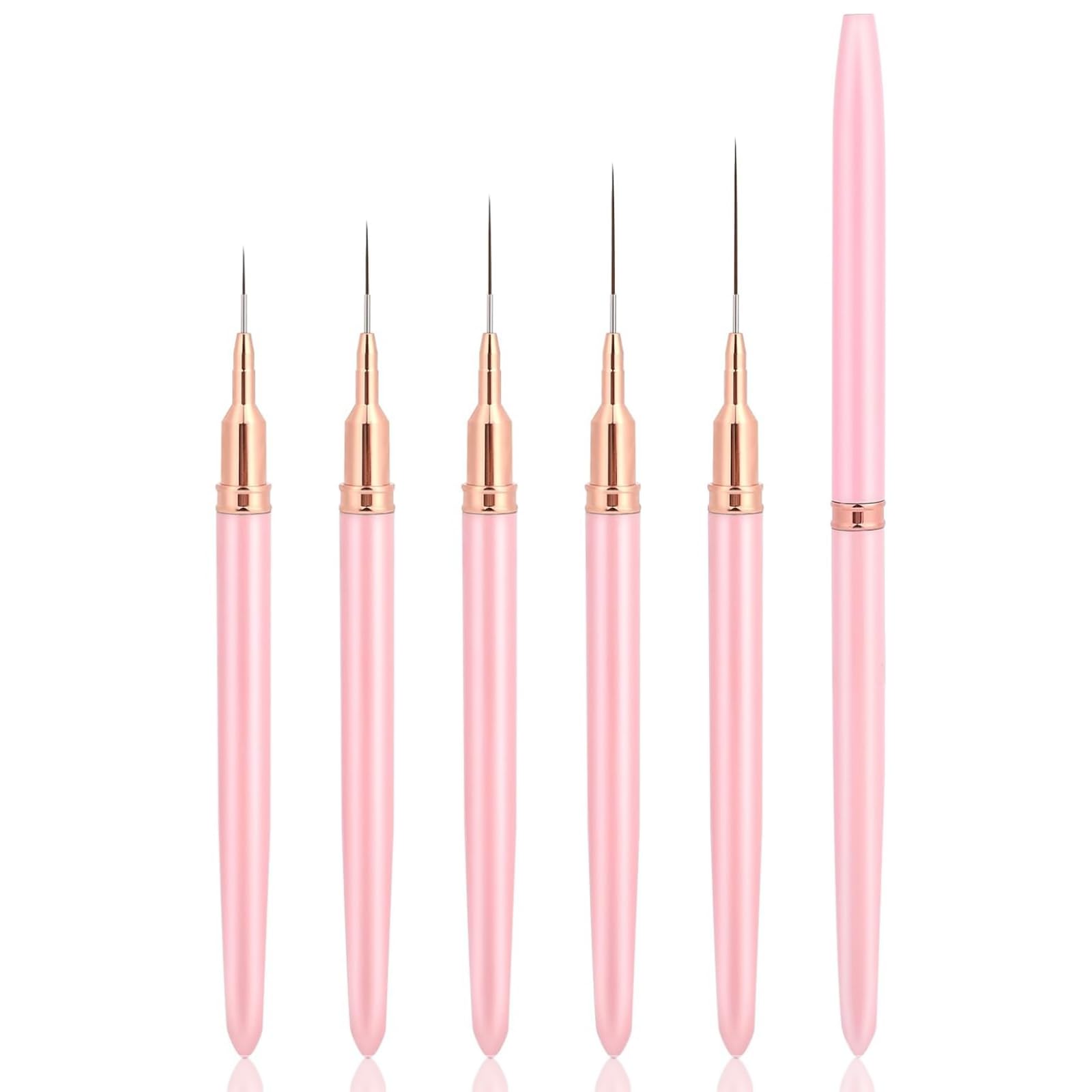 5 Pcs Nail Art Brushes Nail Art Liner Brushes Fine Painting Cap Pens Kit Nail Painting Brushes Nail Liner Brush Set with Lid and Handle 5/8/12/20/25mm for Fine Drawing