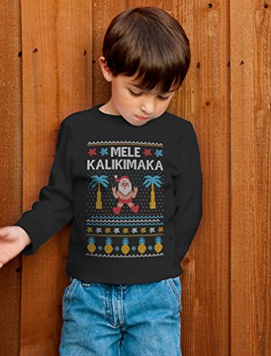 Mele Kalikimaka Hawaiian Santa Ugly Christmas Toddler Kids Long Sleeve T-Shirt - Image 4
