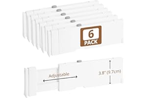 COKIHOM 6 Pack 3.8" High Drawer Dividers, 11"-17" Expandable Drawer Organizer For Clothes, Dresser Drawer Organizer, Warm White Drawer Separators for Baby Clothes, Vanity, Cosmetic, Kitchen and Office Storage