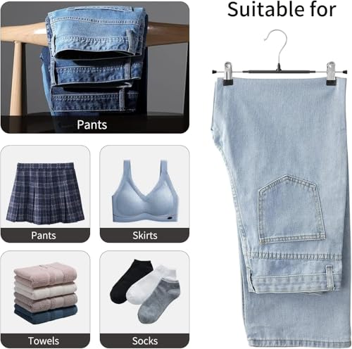 Supmaker 10 Pack Chrome Trouser Hanger,Heavy Duty Metal Pants Hangers, Skirt Hangers with Non-Slip Adjustable Clips,Space Saving Clothes Jeans Organizer