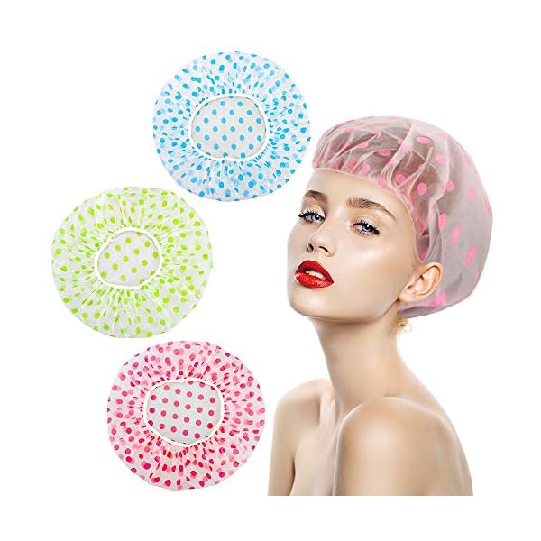 Shower-Caps-3-Packs-Waterproof-Shower-Cap-for-Women-Reusable-Shower-Hat-Bath-Caps-with-Elastic-Band-Large-Plastic-Long-Hair-Environmental-Protection-Hats-for-Ladies-Girls-Kids-Spa-Salon Shower Caps 3 Packs, Waterproof Shower Cap for Women Reusable Shower Hat Bath Caps with Elastic Band, Large Plastic Long…