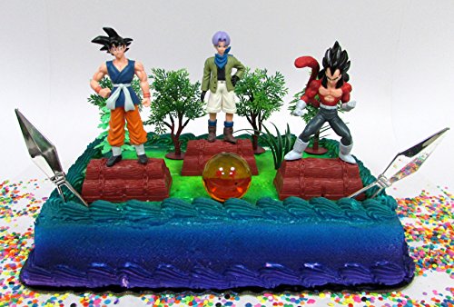 Dragon Ball Z 13 Piece Birthday Cake Topper Featuring 3 Anime Dragon Ball Z Figures and Decorative Accessories