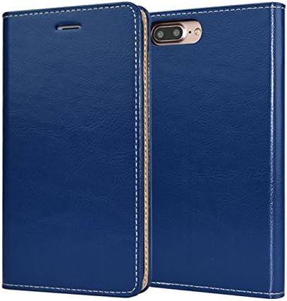 HIMIMASY Luxury Genuine Leather Handmade Flip Case For Iphone7 Plus(5.5 Inch) With Wallet,Card Slot and Stand Function (Blue)