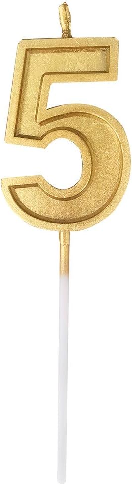 Glitter Happy Birthday Gold Numeral Candles Gold Number 5 Cake Topper Decoration for Adults/Kids Party -Gold Number 5
