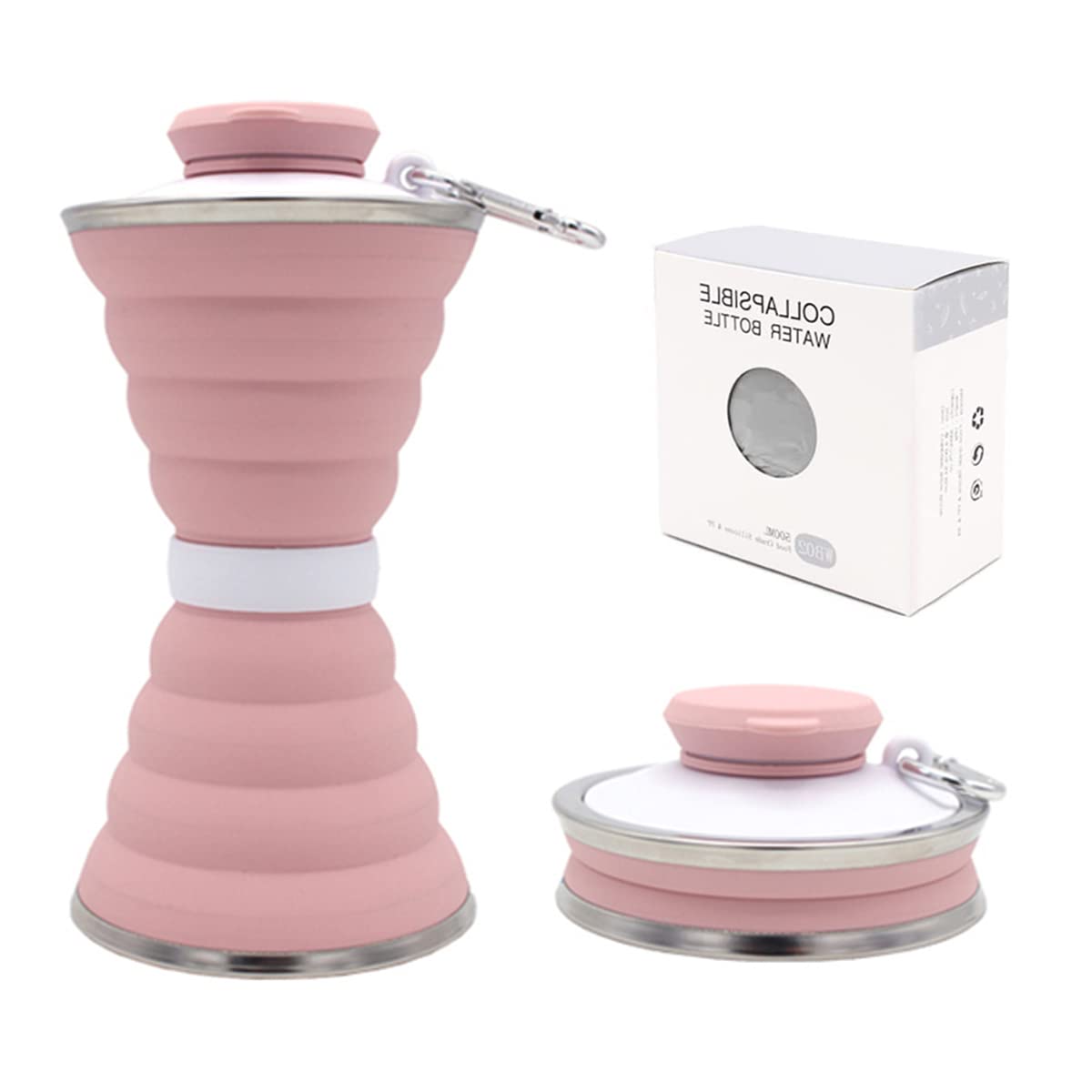 COMBLU Collapsible Water Bottle, Camping Cup With Carabiner, Reuseable Silicone Foldable Leak Proof Portable Sports Travel Water Bottles For Outdoor, Travel Gym Hiking