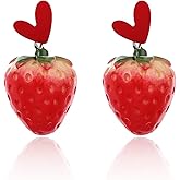Cute Fruit Strawberry Dangle Earrings,Acrylic Strawberry Love Heart Drop Earrings Sweet Stud Earrings Jewelry for Women
