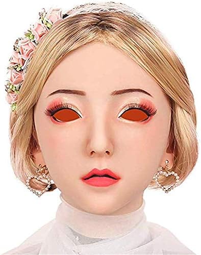 LAOKOU Realistic Silicone Head Mask Female Head Mask Handmade Facemask for Cosplay Transgender Drag Queen Adult Cosplay,LightBeige
