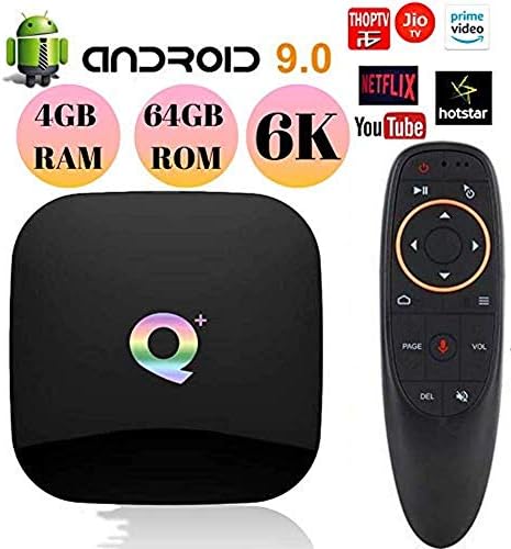 PHANTIO Q+ Android 9.0 Smart TV Box with Voice Remote : Hotstar Netflix Prime Video Youtube Allwinnner H6 Quad-core ARM Cortex-A53 CPU Mali-T720MP2 GPU Support 6K and 3D Function H.265 decoding (4GB / 64GB)