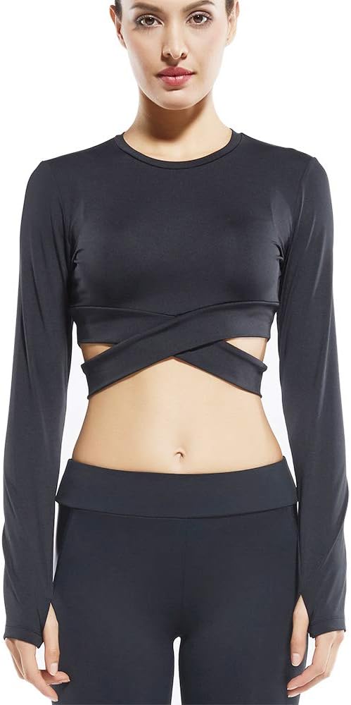 Campeak Women's Yoga Gym Crop Top Compression Workout Athletic Short Sleeve Shirt