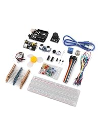 lafvin la Kit de iniciación básica para arduino con uno r3, placa de pruebas, LED, resistencia, Jumper Cables y fuente de alimentación