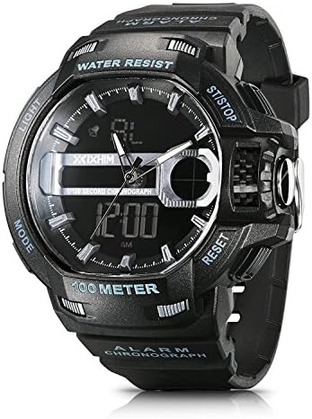Men’s Sport Watch Chronograph #A2001 by IXHIM – Multifunctional, Dual Digital &amp; Analog Time Display Casual Outdoor Watch - Racing Design - 100m 330 ft Water Resistant - Black PU Band (Grey)
